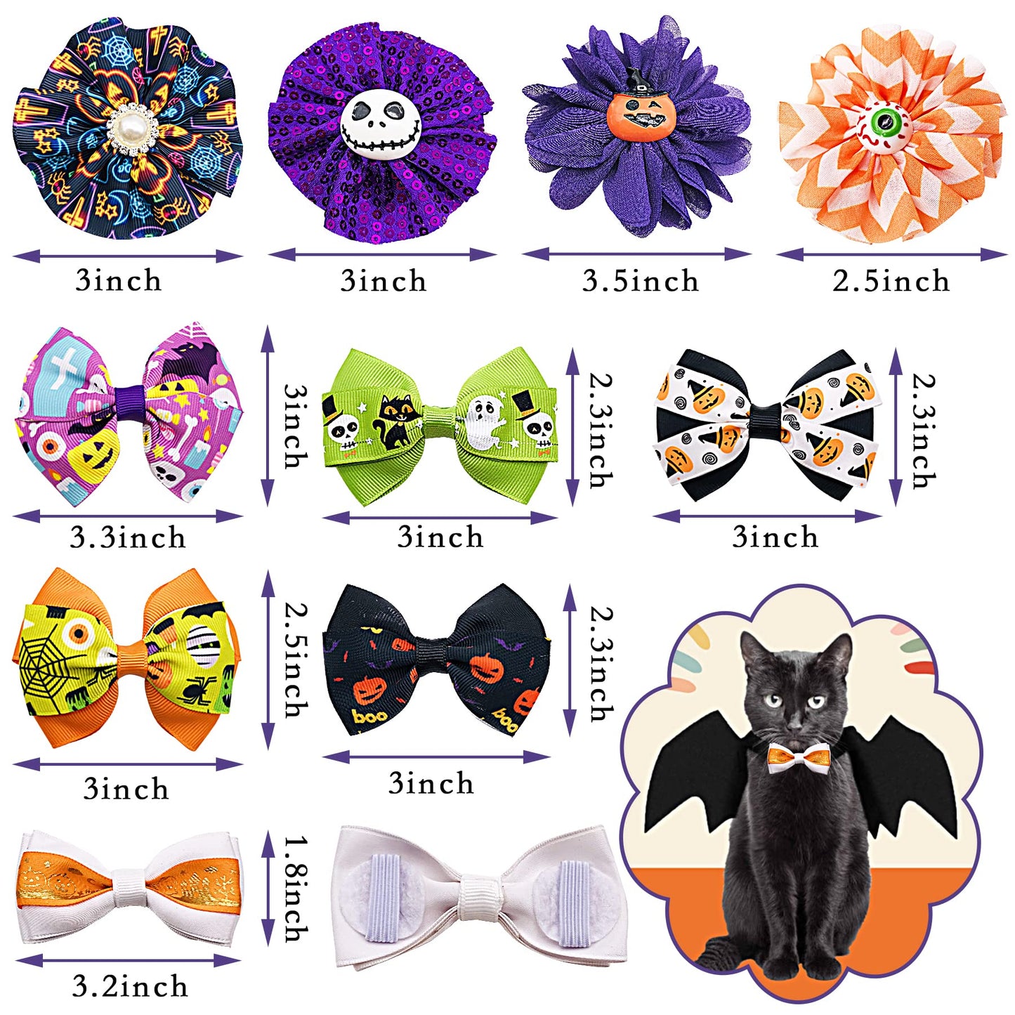 PET SHOW 12pcs/Pack Halloween Dog Collar Charms Flower Bows Bowties Accessories for Cat Puppy Collars Attachment Small Dogs Grooming