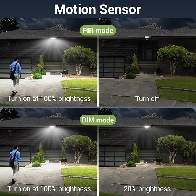 NOVOSTELLA Security Lights Motion Sensor Outdoor, 2Pack LED Flood Lights with Remote, Dusk to Dawn 45W 5000lm 5000K, 3 Heads Wired Wall Adjustable Floodlights, IP65 Waterproof for Garage Yard House