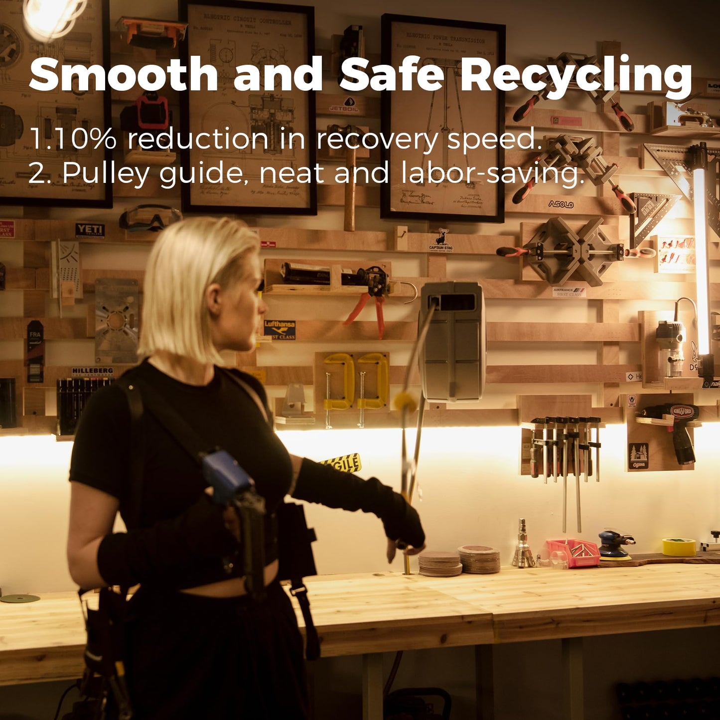 GLAHODEN Enclosed Retractable Air Hose Reel, 3/8 in x 50 Ft Hybrid Hose Air Compressor Hose Reel with 5 Ft Lead in Max 300 PSI Patented Design for Any Length Lock 180°Swivel Bracket Quick Coupler