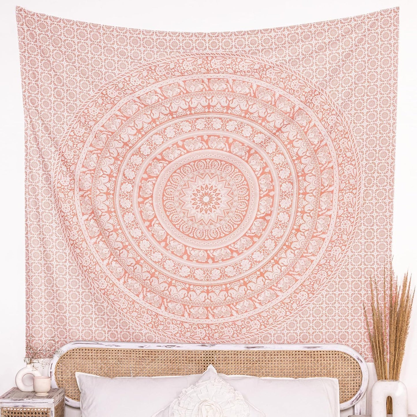 Craft Trade Pink Tapestry Wall Hanging Mandala Trippy Tapestries for Bedroom Aesthetic Hippie Room Decor Indian Cotton Beach Throw Blanket Twin Bedspread Yoga Meditation Mat Rug-213x228CM(84x90Inch)