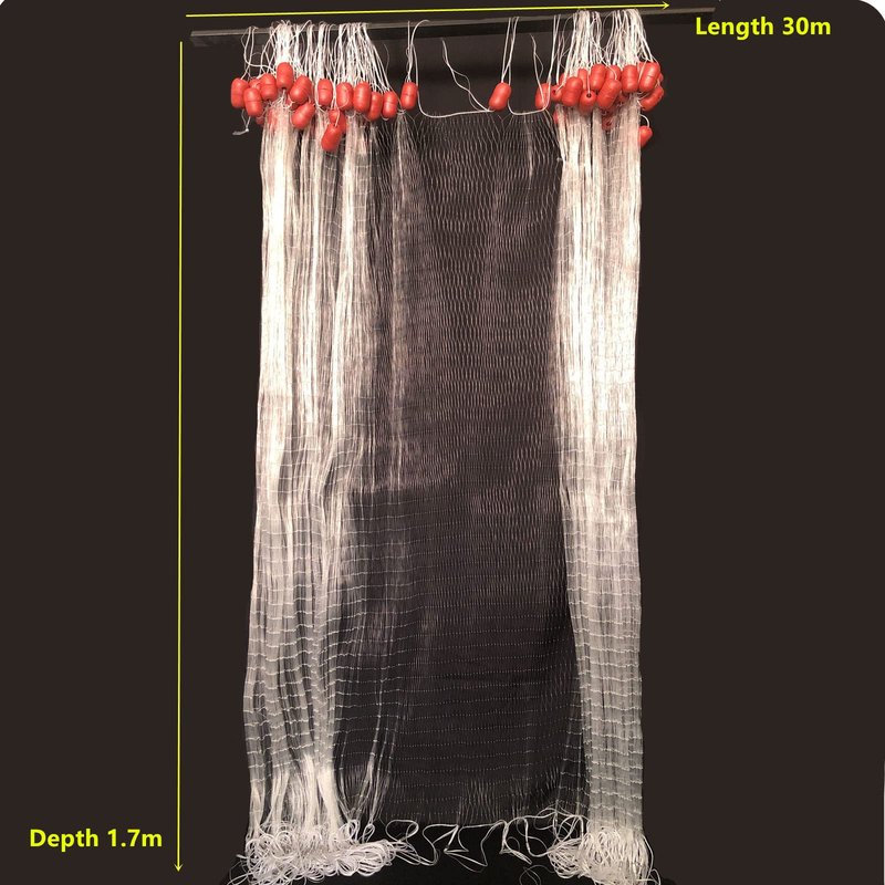 Strong Fishing Line Material Fishing Net Depth 5.5ft Gillnet Length 98 ft Nylon Net 5/8 Inch-2 Inch Mesh Monofilament Nylon Network Big Buoys Fish Net (Mesh Size 40mm*40mm(1-1/2 inch))
