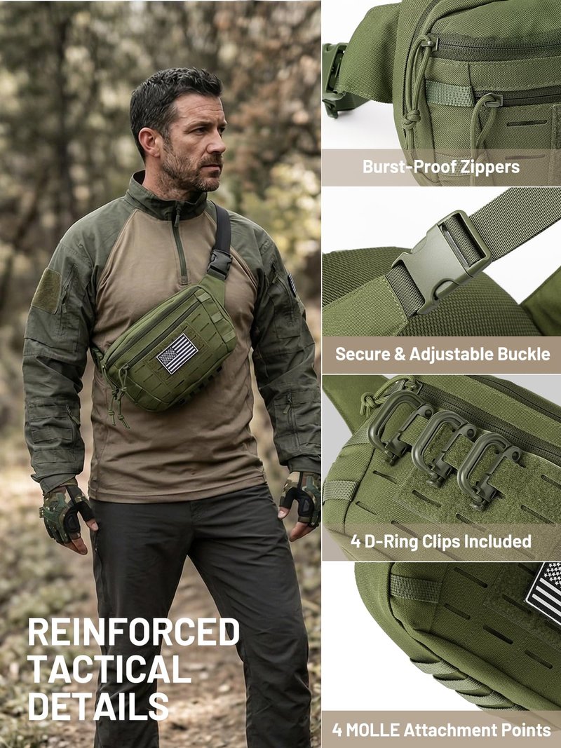 AUMENTAR Tactical Sling Bag, Fanny Pack,2in1,CCW & EDC Shoulder Bag with MOLLE & Pistol Holster - 1000D Adjustable Strap for Outdoor Carry Men & Women