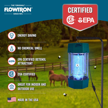 Flowtron Electric Bug Zapper 2 Acres Outdoor Insect Control with Dual Lure Method, 120W UV Light & Octenol Attractant for Fly & Mosquito, 5600V Kill Grid, Made in USA