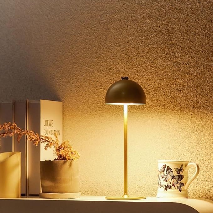 Cordless Table Lamp,8-75 Hours Battery Powered Lights,2-Pack Gold Rechargeable Lamp,Waterproof,Magnetic,Stepless Dimming,Adjustable Height, for Outdoor,Camping,Living Room,Dinner,Night Light