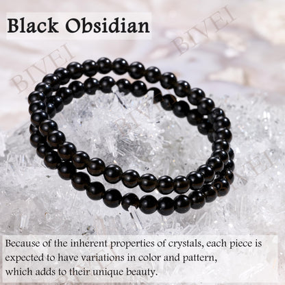 Black Obsidian - Strength - 6mm Beaded Bracelets for Women Handmade Semi Precious Natural Stone Stretch Elastic Jewelry Yoga Protection Gifts Small