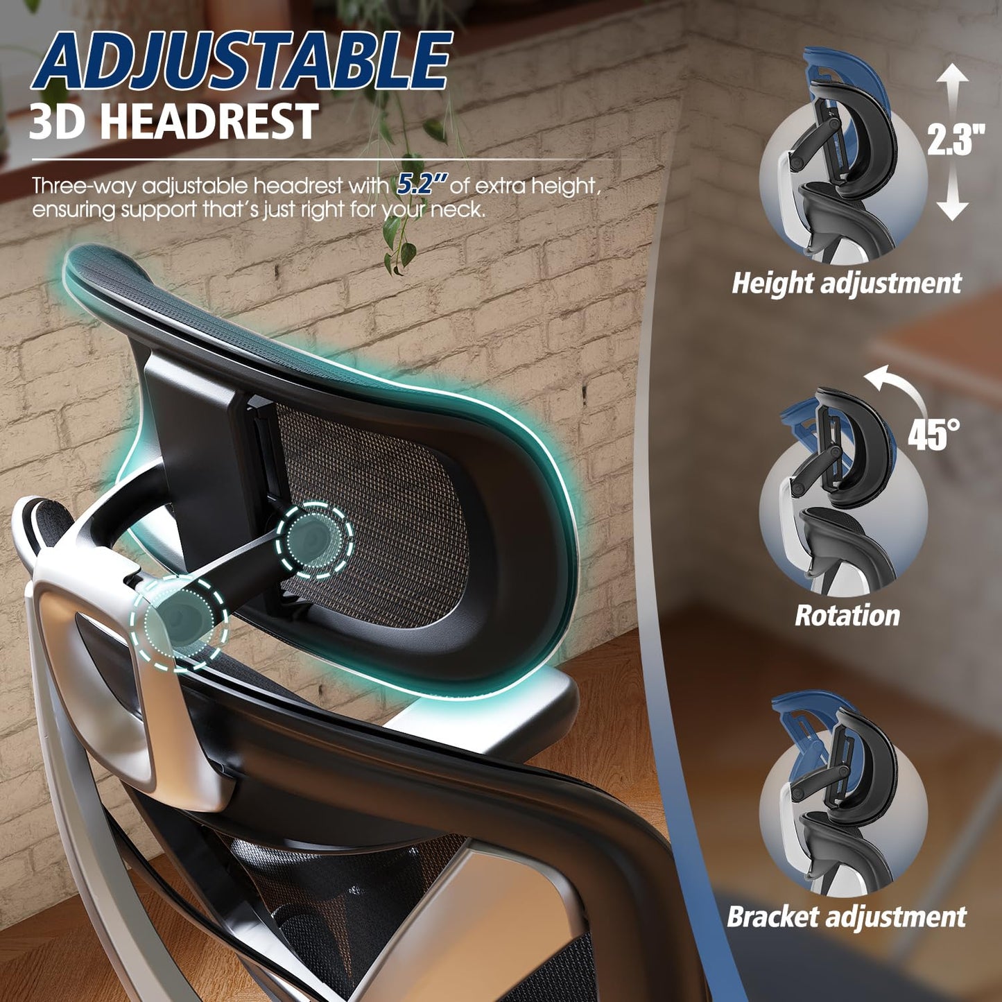 GABRYLLY Ergonomic Office Chair, Big and Tall Mesh Chair with Lumbar Support, 3D armrest - 215° Rotation, Adjustable Headrest & Soft Seat, Durable Computer Chair 350LBS for Work Gaming