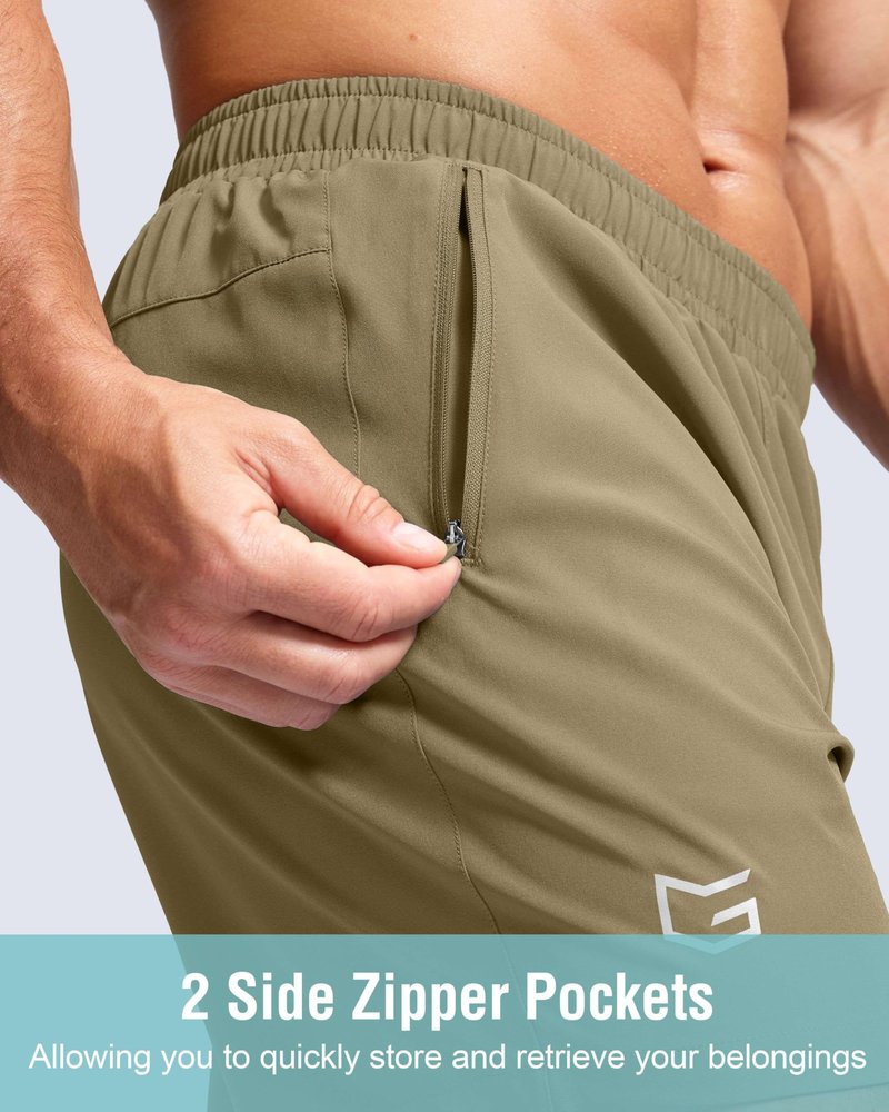 G Gradual Men's Athletic Running Shorts with Zipper Pockets Quick Dry 7"/ 5"/ 9" Workout Gym Shorts for Basketball Hiking(Dusty Khaki,9XL)