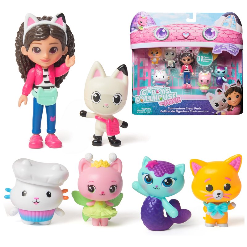 DreamWorks GABBY'S Dollhouse The Movie, Cat-Venture Crew Pack, 11-Piece Toy Figure Set with Accessories, Kids Toys for Girls & Boys Ages 3 and Up