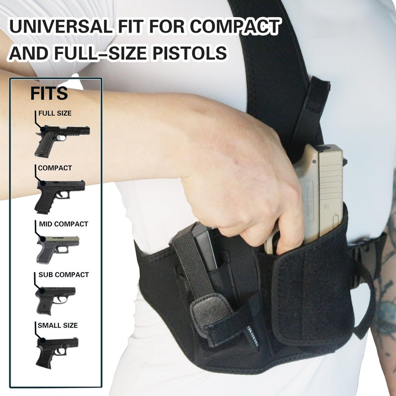 TACDEFNEX Shoulder Holster for Pistols – Right-Hand Gun Holster for Men with Breathable 3-Point Design, Adjustable Fit 35"-45", Fits Glock 19, Sig P365, M&P Shield, 1911 & More
