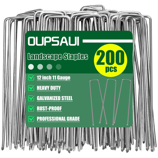 12 Inch Galvanized Landscape Staples Stakes, 25/50/100/200pcs Garden Metal Stakes for Weed Barrier Fabric, Fence Stakes, Tent Stakes, Christmas Decorations (200pcs)