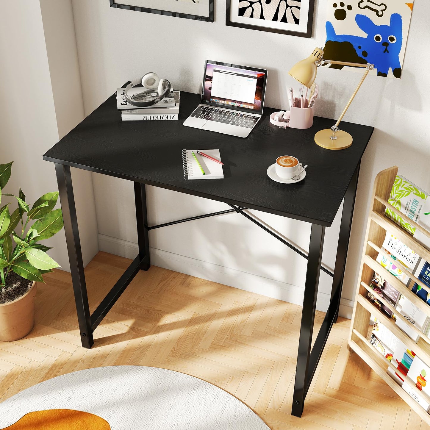 DUMOS 32 Inch Office Small Computer Desk Modern Simple Style Writing Study Work Table for Home Bedroom - Wood Black