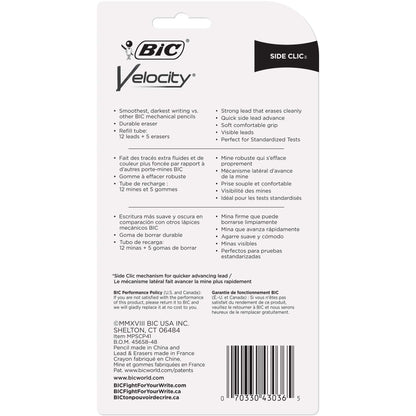 BIC Velocity Side Clic Mechanical Pencils, With Colorful Barrel, Medium Point (0.7mm), 4-Count Pack Mechanical Pencils With Eraser and Lead Refills