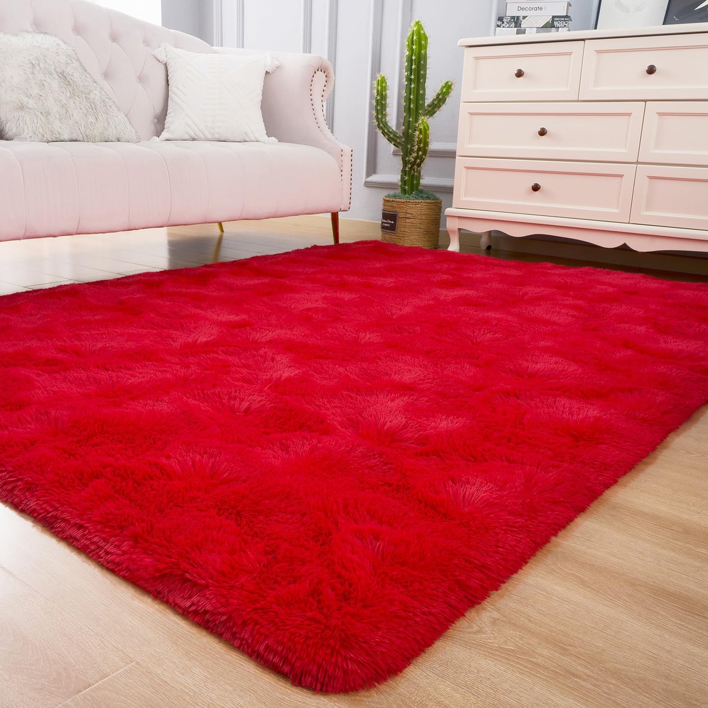 AROGAN Fluffy Rugs for Bedroom Living Room, Shag Area Rugs for Nursery Kids Girls Room, Plush Fur Rug for Playroom Dorm 3x5 Feet, Red