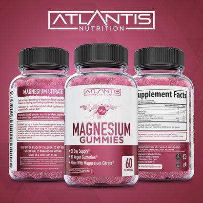 Magnesium Gummies - 770 MG Magnesium Citrate - Promotes Calmness & Improves Sleep. Helps Muscles Recover & Relieves Cramps - 60 Vegan Gummies