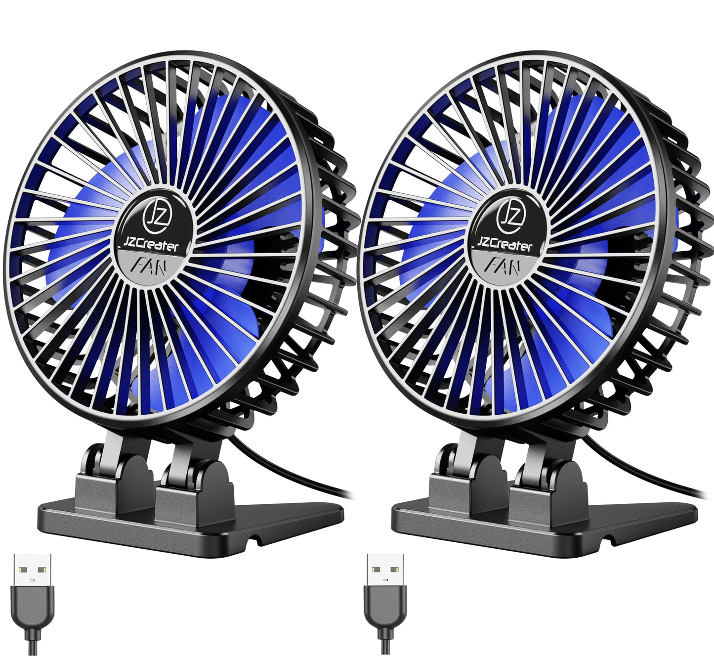 JZCreater USB Desk Fan, Mini Fan Portable, 3 Speeds Desktop Table Cooling Fans, Plug in Power, Rotation Strong Wind, Quiet Personal Small Fan for Home Desktop Office Travel Bedroom, Black (2Pack)