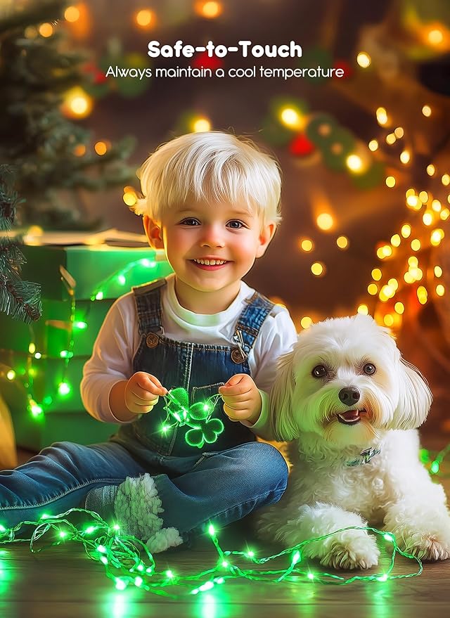 33Ft 100 LED Outdoor String Lights, Green Fairy Lights Battery Operated with Remote, Waterproof Twinkle Lights for Bedroom Dorm Patio Tapestry Backyard Garden Party Indoor St. Patrick Decoration