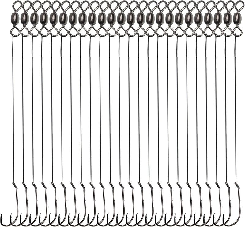 Saltwater Fishing Hooks - 24pcs Pre-Tied Steel Wire Leaders with Swivel | 11.9in Trace for Bluefish & Mackerel