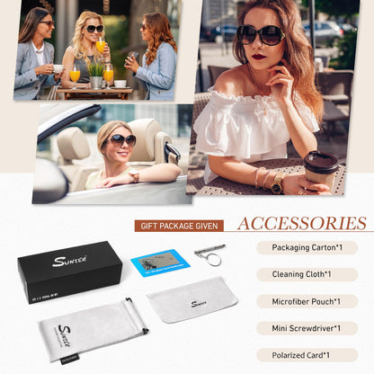 Sunier Polarised Sunglasses Women,Trendy Oversized Sun Glasses,Fashion Ladies Shades with UV400 Protection Shades