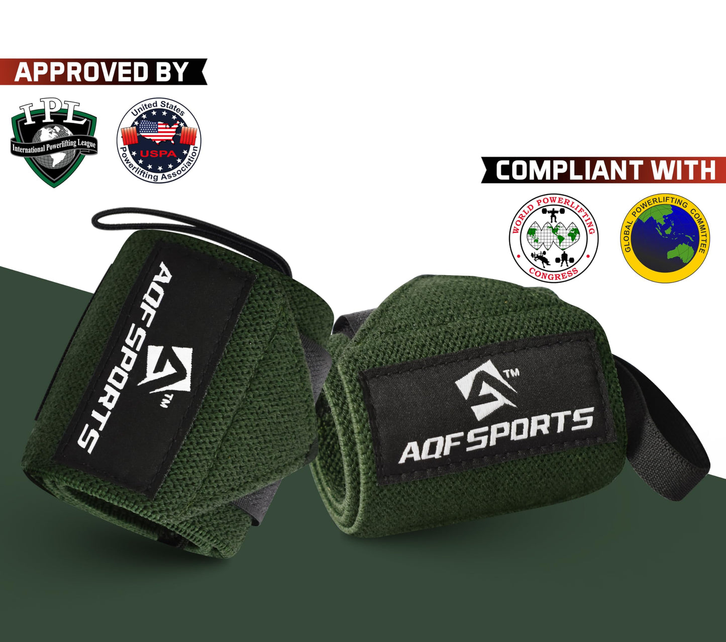 AQF Power Weight Lifting Wrist Wraps Supports with Thumb Loop for Gym Strength Training, Powerlifting, Bodybuilding and Deadlifts (Military Green, 18")