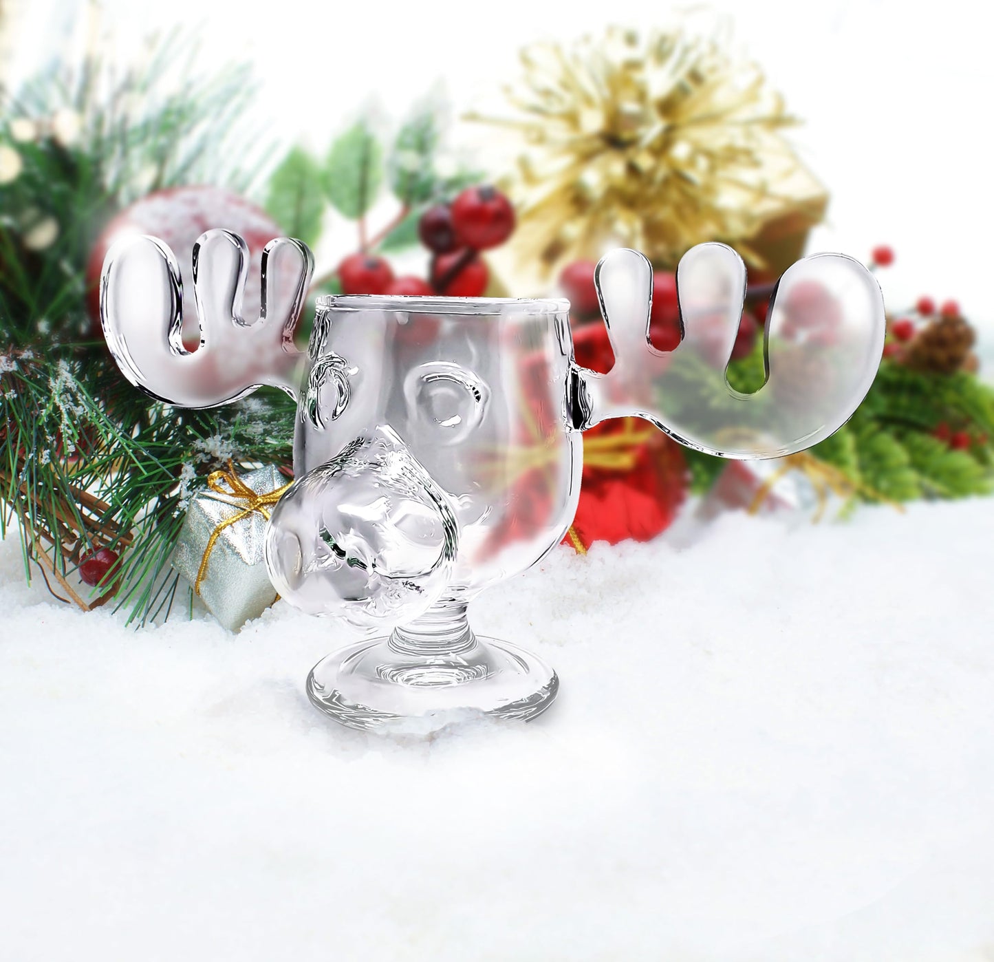 Spoontiques - National Lampoon’s Christmas Vacation Glass Moose Cup - Griswold Moose Mug - 4.5” - 8 Ounce, Glass