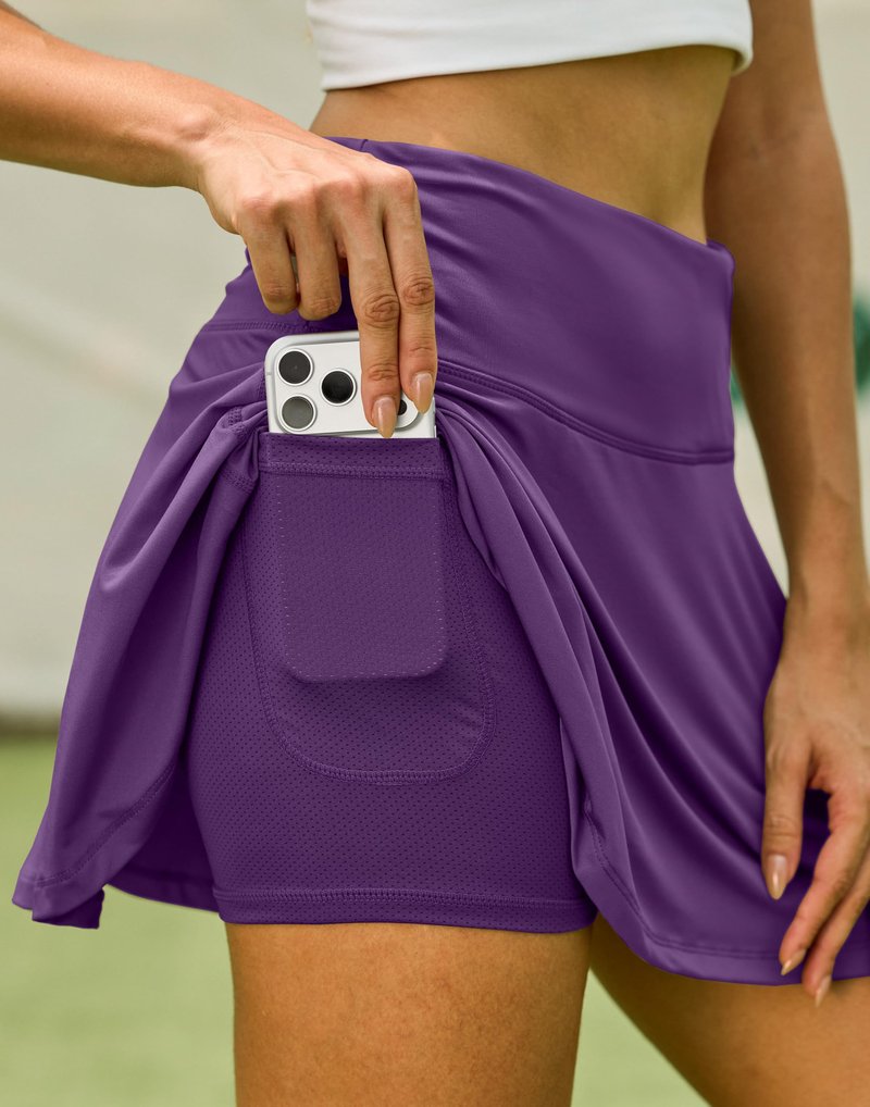 SANTINY Pleated Tennis Skirt for Women with 4 Pockets Women's High Waisted Athletic Golf Skorts Skirts for Running Casual (Dark Purple_S)