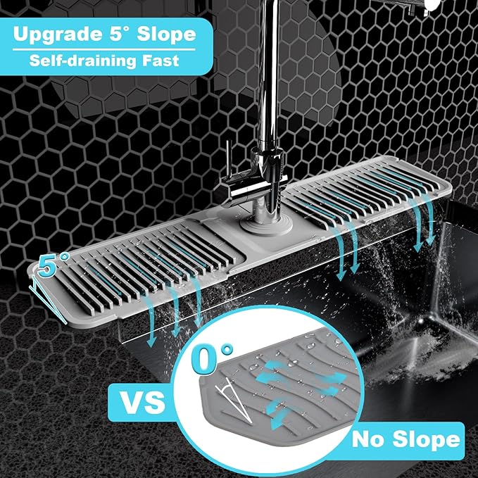 Folding sink splash guard behind faucet-faucet mat