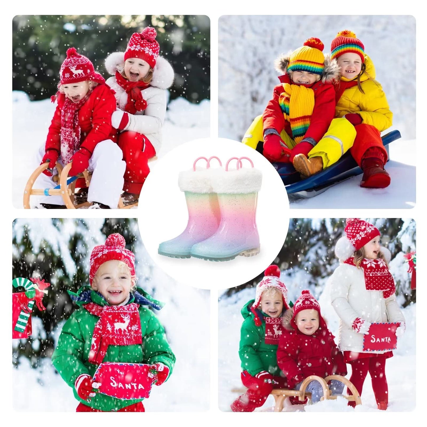 Kids Wellies with Warm Fuzzy Lining, Light Up Glitter Winter Boots, Handle it Easy on Wellington Boots Size 11