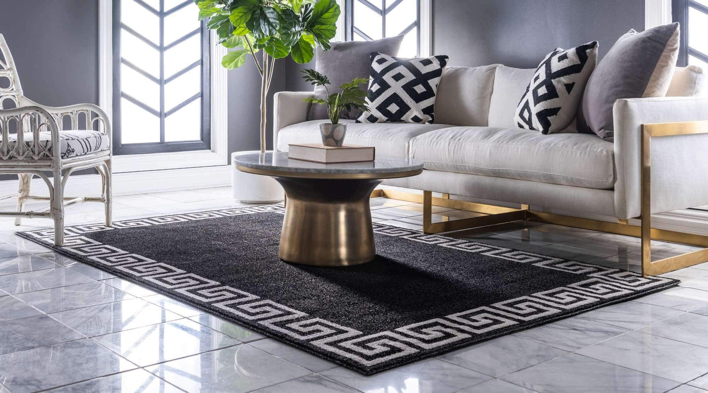 Unique Loom Athens Collection Classic Geometric Modern Border Design Area Rug, 5 ft x 8 ft, Charcoal/Beige