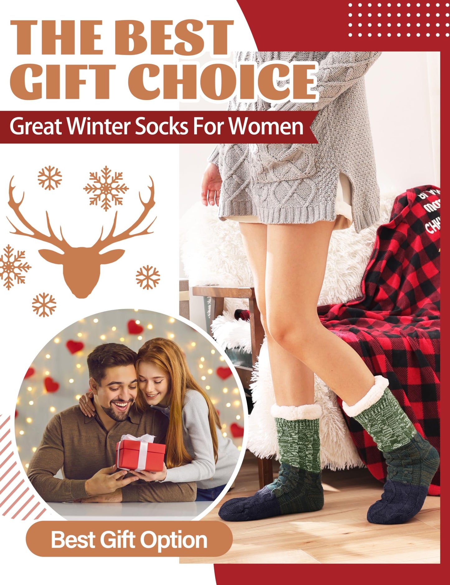 Anlisim Women Slipper Socks Fluffy Fuzzy Thermal Warm Thick Winter Cabin Cozy Comfy Soft Fleece Home Grips Gift Socks Stocking Stuffers(Gradient Green)