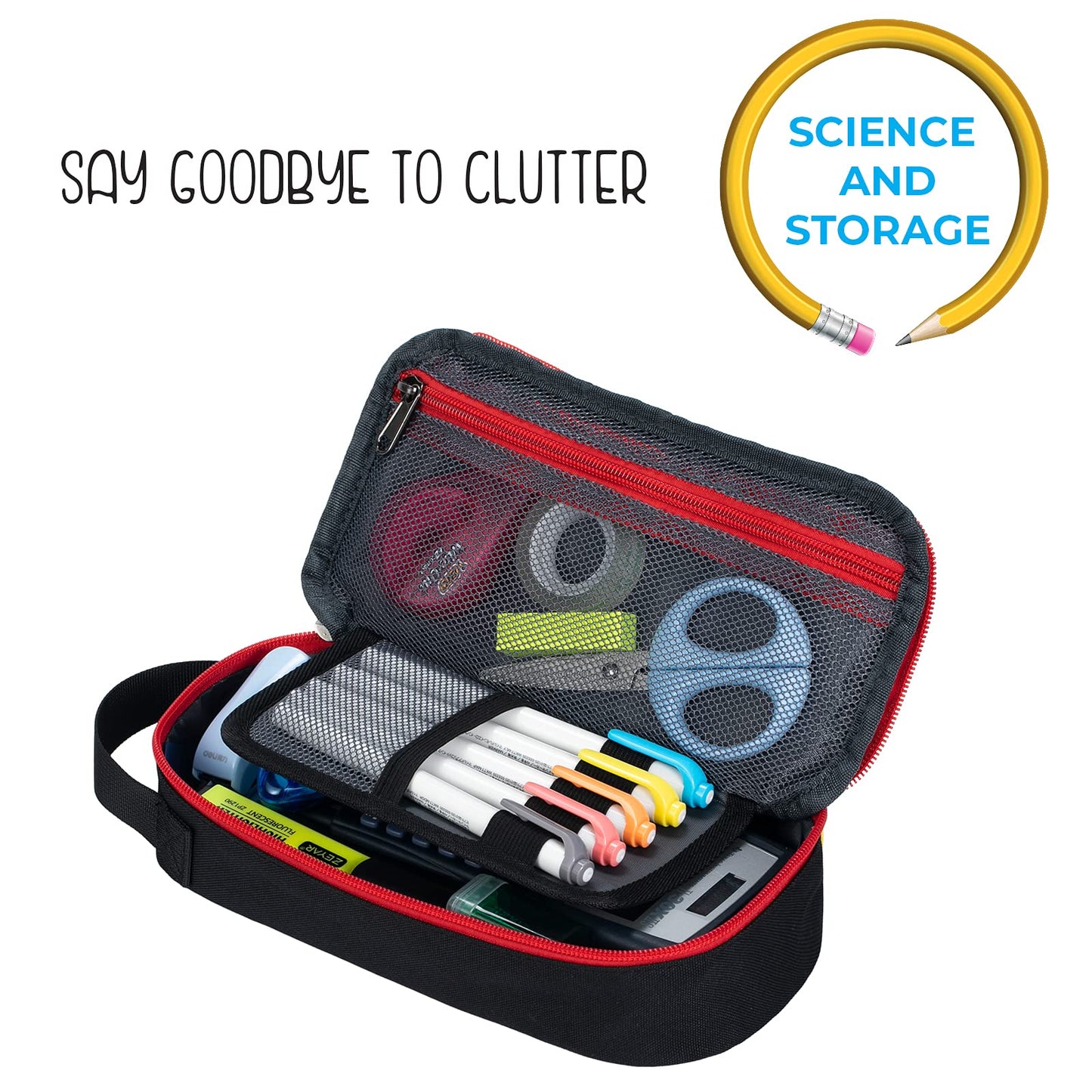 ECHSRT Large Pencil Case, Aesthetic Pen Pouch with Big Capacity, Minimalist Portable Stationery Bag with Handle for Office Organizer Black Pencil Cases