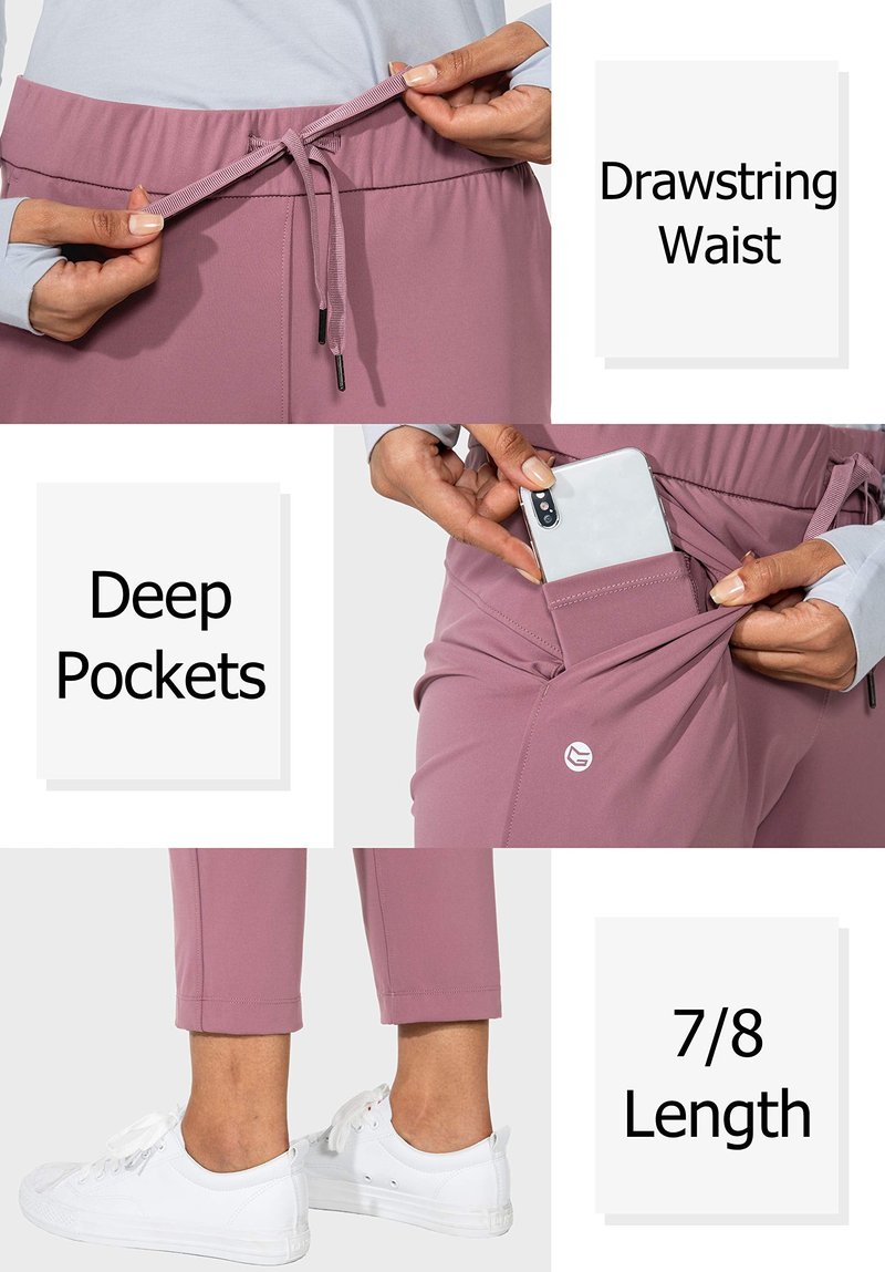 G Gradual Women's Pants with Deep Pockets 7/8 Stretch Sweatpants for Women Athletic, Golf, Lounge, Work (Pink, X-Small)