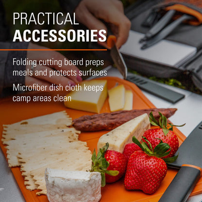 GSI Outdoors Santoku Knife Set, Compact 6-Piece Camping Chef Knife Kit with Cutting Board, Sheaths, Soap Bottle & Travel Case