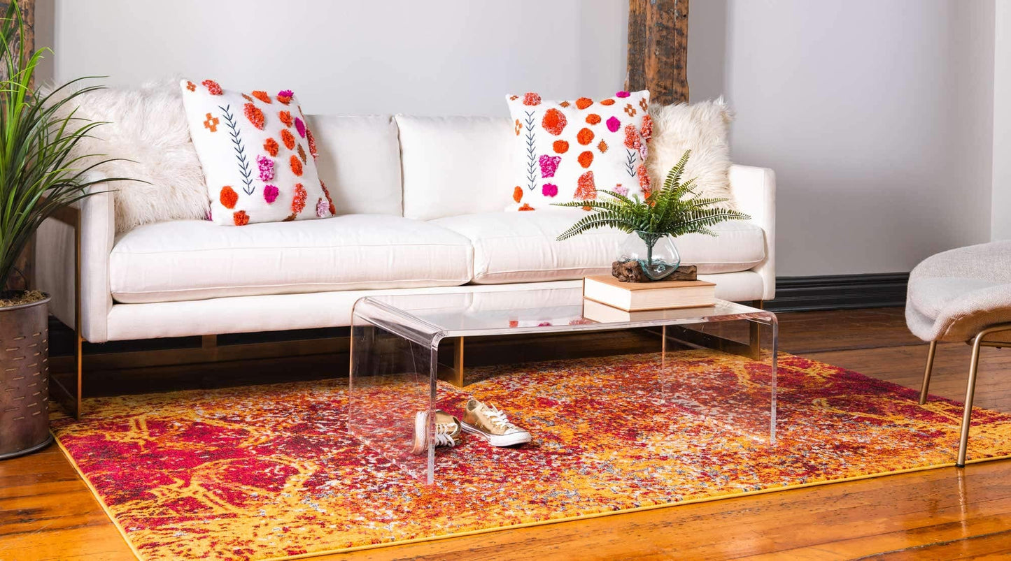 Unique Loom Estrella Collection Distressed, Abstract, Bright Colors, Modern Area Rug (7' 0 x 10' 0 Rectangular, Red/Yellow)