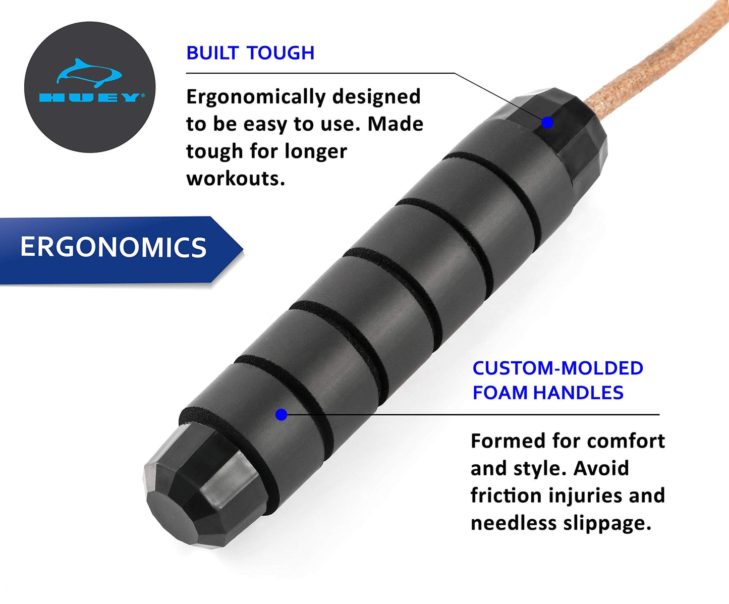 HUEY Sport Weighted 1lb Leather Jump Rope Adjustable Skipping Rope for Speed Quiet Training Boxing MMA Cardio Crossfit Fitness Workout Indoor and Outside Exercise for Beginner Kids Men and Women