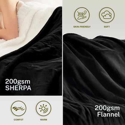 Heat Blanket 50”x60” Throw,Soft Flannel & Sherpa Reversible Electric Blanket with 10 Heat Settings,12 Timer Setting and 3 Hours Auto-Shut Off,ETL Certified Machine Washable,Light Brown