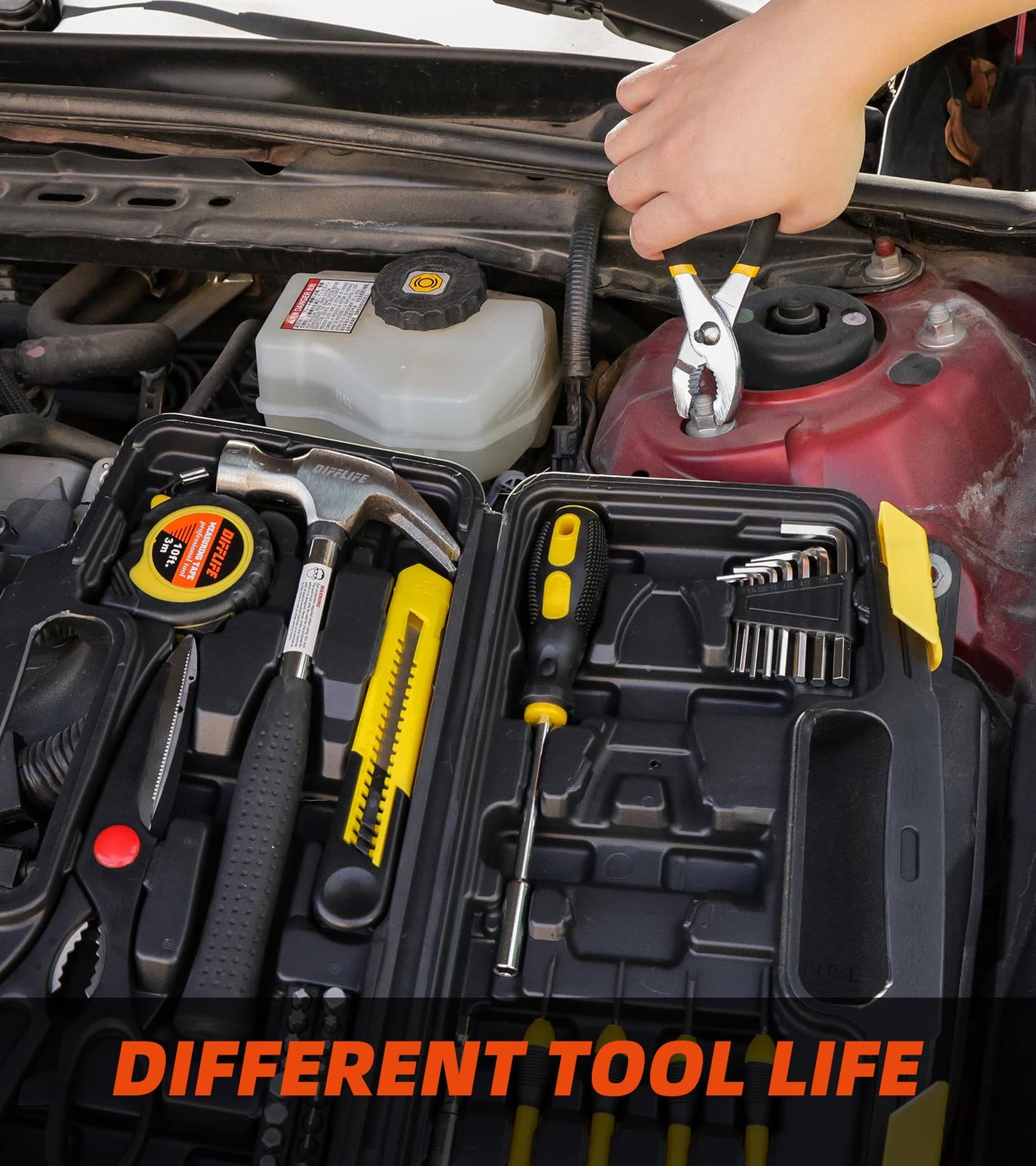 DIFFLIFE 40-Piece Tool Set - General Household Hand Tool Kit with Plastic Toolbox Storage Case…