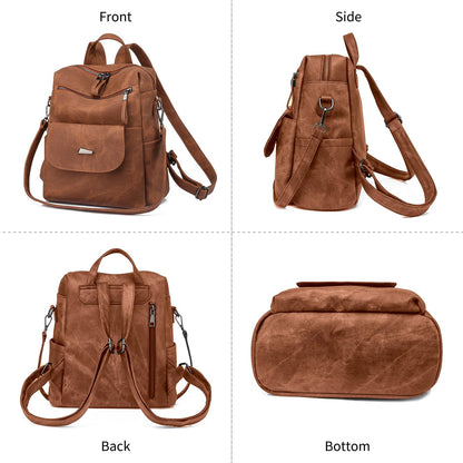 Puwuzixi Women Backpack Waterproof Anti-Theft Lightweight PU Fashion Travel Multipurpose Convertible Purse Shoulder Bag Handbag Backpack Caramel Brown