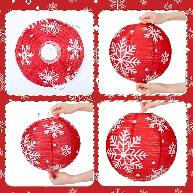 Bencailor 12 Pcs Christmas Hanging Paper Lanterns Set Decorative Christmas Party Lanterns Round Hanging Lamps for Xmas Home Decoration Supplies Props Graduation Holiday Decor(Noble, 12 Inch)