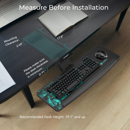 EUREKA ERGONOMIC Height Adjustable Mouse & Keyboard Tray Under Desk, 28x10'' Large Slide Out Swivel Tilt Computer Keyboard Drawer with Mouse Pad for Gaming Home Office Desk, Dual Mount