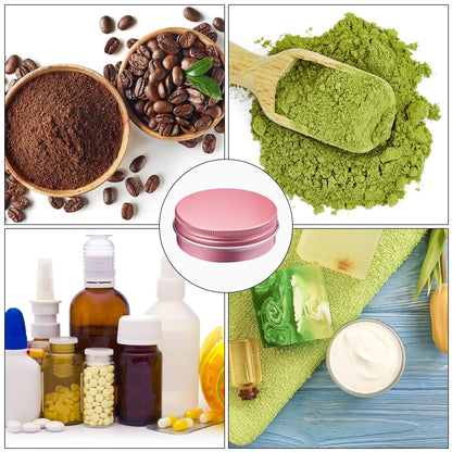 2 oz Metal Round Tins Aluminum Tin Cans Salve Tins Containers with Screw Lid 10 Sheets Stickers for Salve Spice Candies Balms Candles, 36 Pack (Pink)