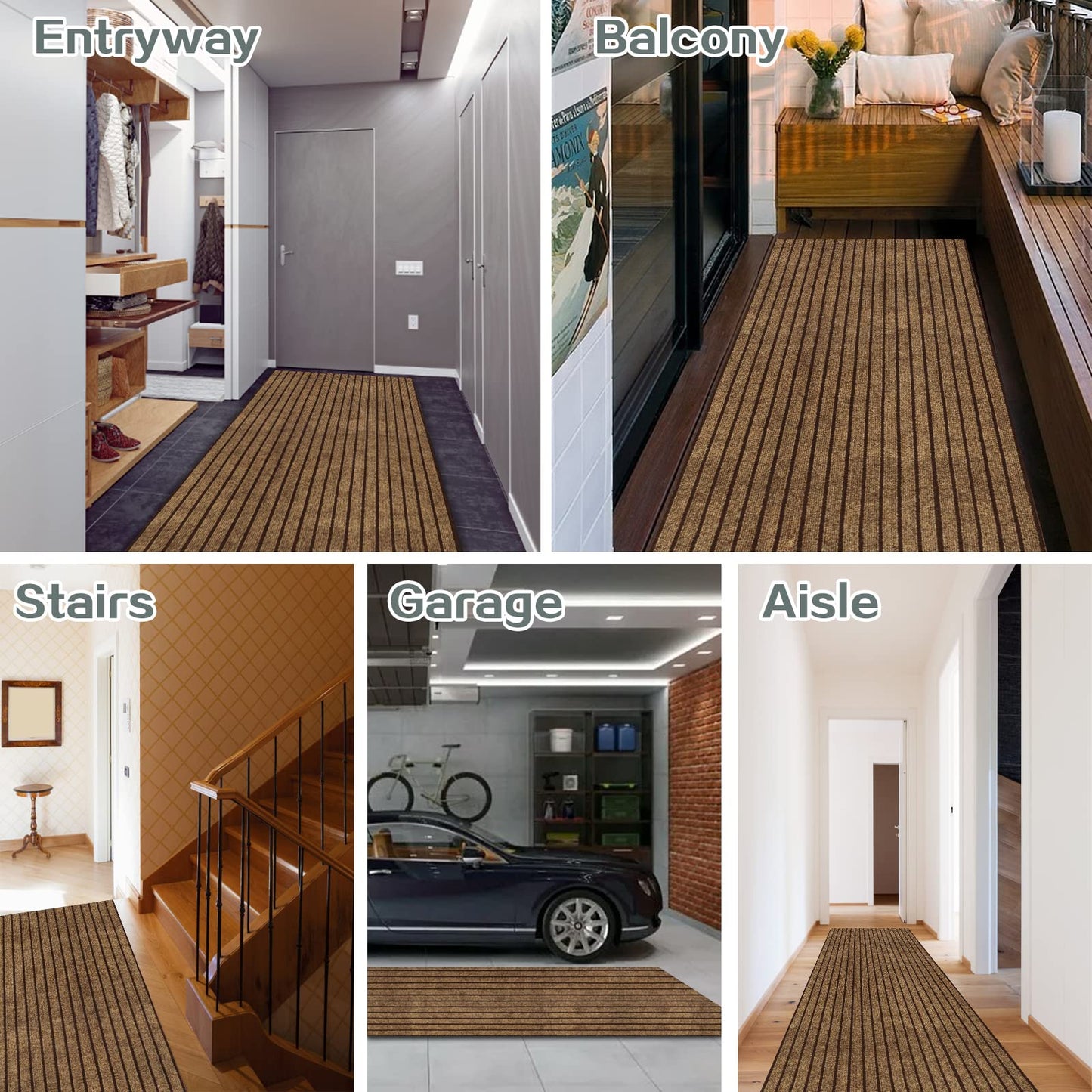 Custom Size Runner Rug 2 ft x 6 ft, 2-82ft Carpet Runners Hallway Entryway Kitchen Garage Laundry Room Area Rugs with Non-Slip Rubber Backing, Brown with Brown Stripe