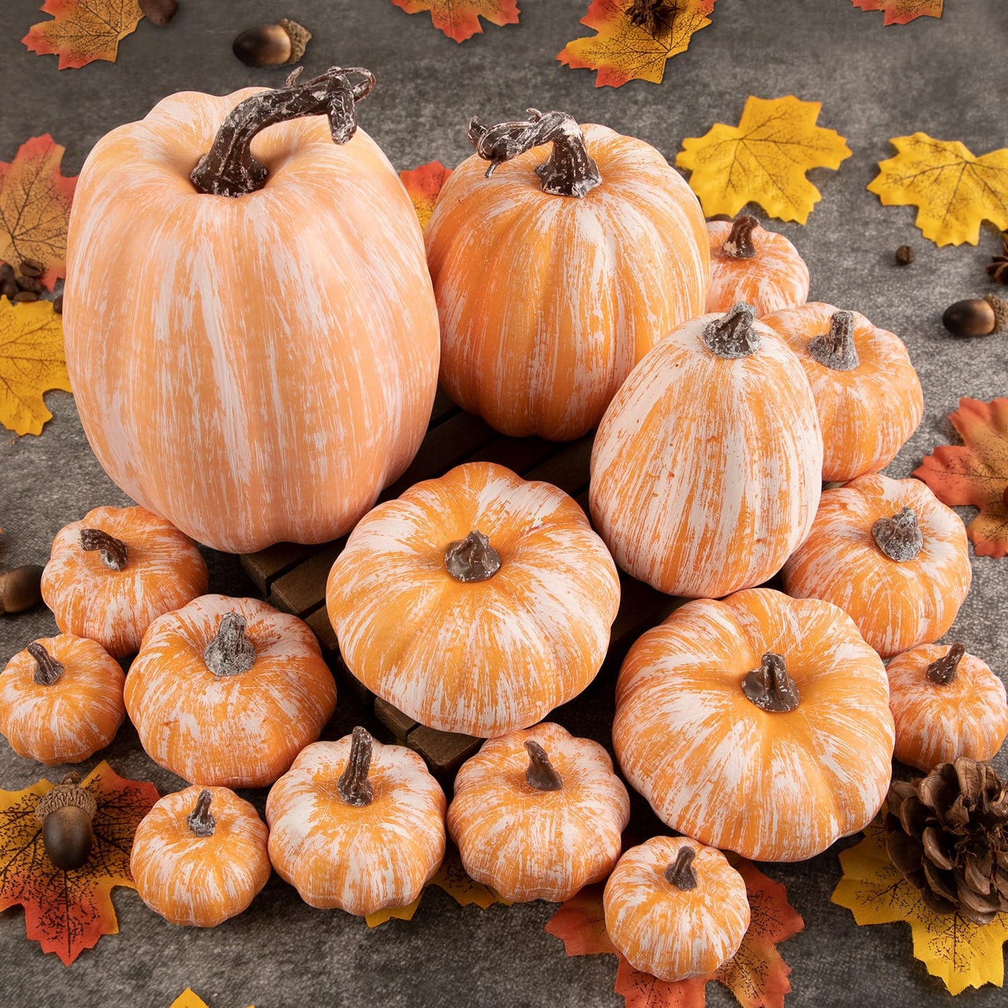 Benjia 16 Pcs Artificial Pumpkins Fall Decorations, Large Terracotta Fake Pumpkin Decorative Foam Faux Pumpkins for Indoor Outdoor Autumn Harvest Halloween Thanksgiving Table Decorations (Terracotta)