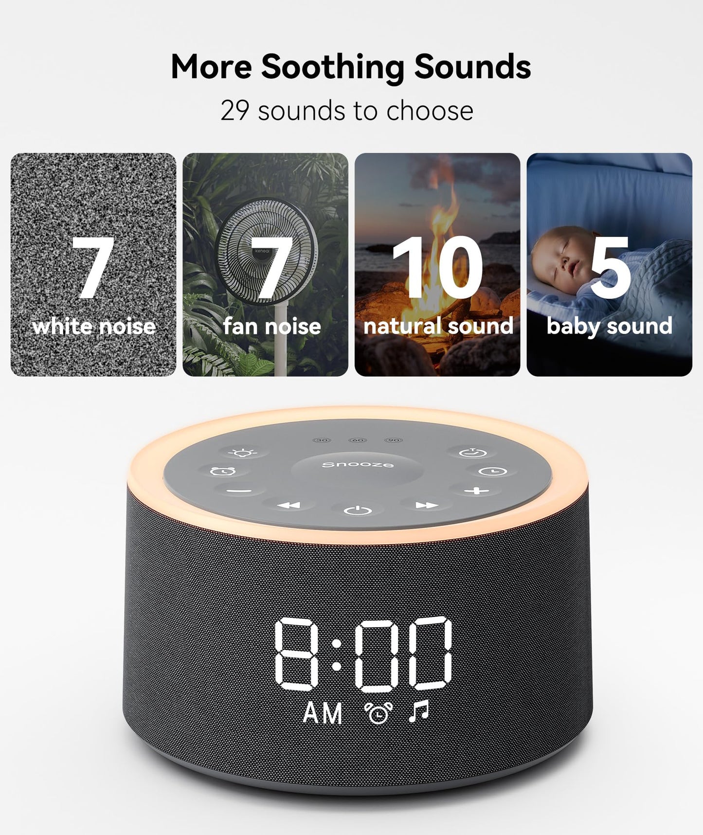 Dreamegg D1+ Sound Machine & Alarm Clock - Sound Machine for Sleep, White Noise Machine with 29 Soothing Sounds, Night Light, 0-100% Dimmable, White Noise Alarm Clock for Bedrooms Adults Baby, Black