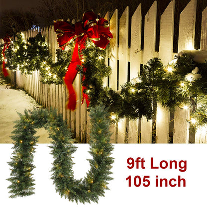 ANOTHERME 9 FT Pre-lit Christmas Garland Holiday Artificial Decor, Christmas Garland with Lights for Stairs Wall Door Indoor Outdoor Garland with Battery Operated Timer