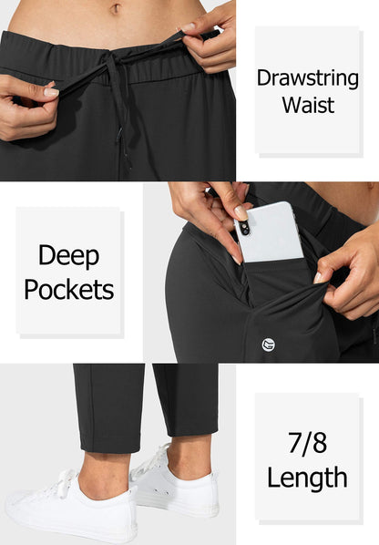 G Gradual Women's Pants with Deep Pockets 7/8 Stretch Sweatpants for Women Athletic, Golf, Lounge, Work (Black, X-Small)