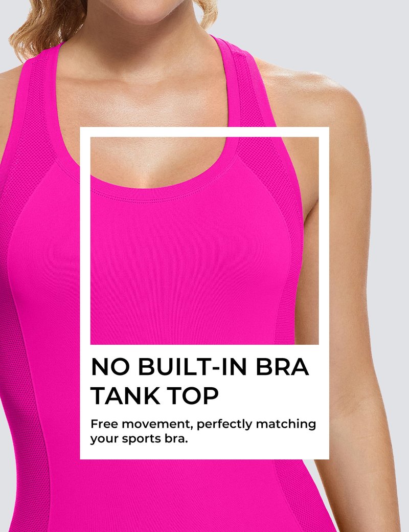 MathCat Workout Tops for Women Racerback Tank Tops Seamless Running Tank Tops Muscle Tank Hot Pink