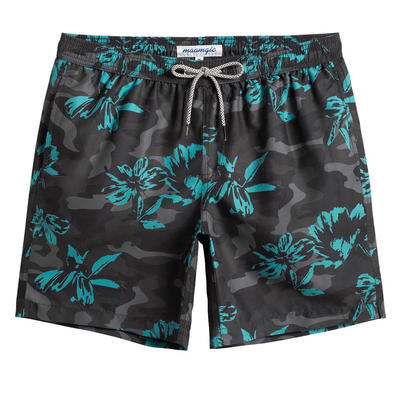 maamgic Mens Swim Trunks Quick Dry Swim Shorts with Mesh Lining Funny Swimwear Bathing Suits 7inch Dark Grey Poppy Flower Small