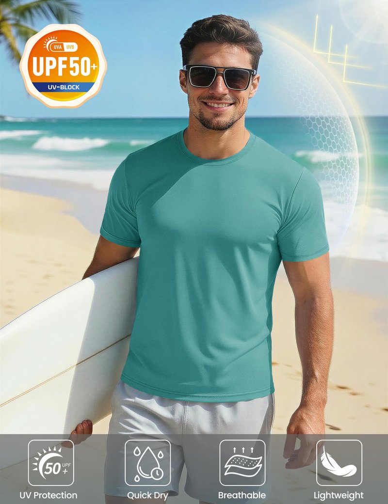 Mens Short Sleeve T Shirts UPF 50+ Shirt Sun Protection T-Shirts Rash Guards Shirts Gym Workout Quick Dry Shirts Grey Green 2XL