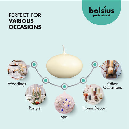 Bolsius Floating Candle - Ivory - Bag of 20 - Long Burning Time of 4 Hours - Clean Burn - Interior Decoration - Vegan Wax - 3 x 4.5 cm