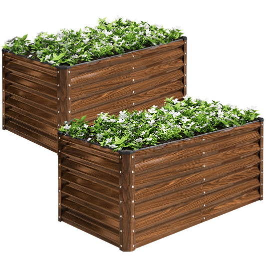 SnugNiture 2-Pack 4x2x2FT Galvanized Raised Garden Bed Kit, Metal Planter Box for Planting Plants Vegetables, Brown